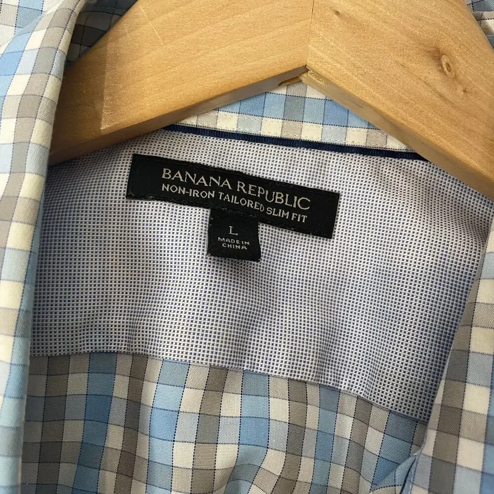 BANANA REPUBLIC Blue Check Button Down